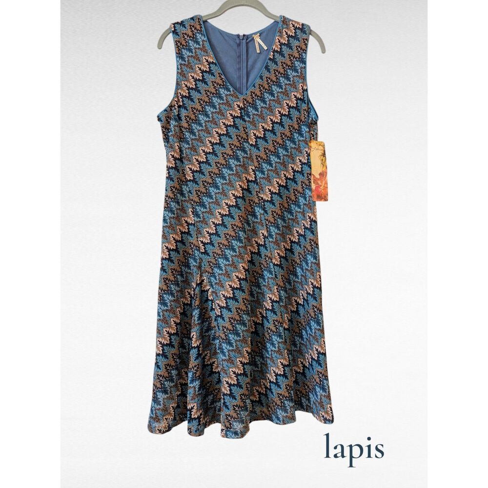 Lapis Sleeveless Dress Size L Abstract Print Stretch Knit NWT Boho